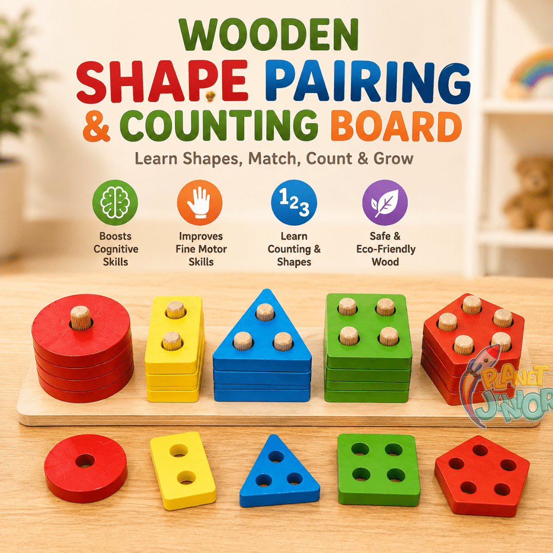 Wooden Multicolor Shape Pairing & Counting Learning Board for Kids