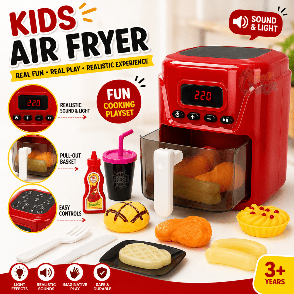 Kids Pretend Play Air Fryer Kitchen Set with Light
