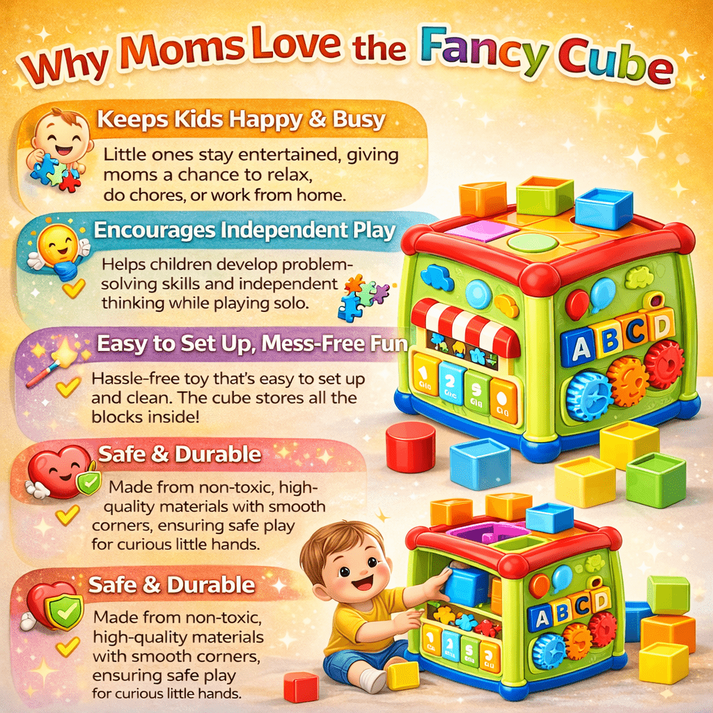 Huanger Smart Learning Activity Cube for Kids – Multi-Function Educational Play Cube with Shape Sorter, ABC Blocks & Gears