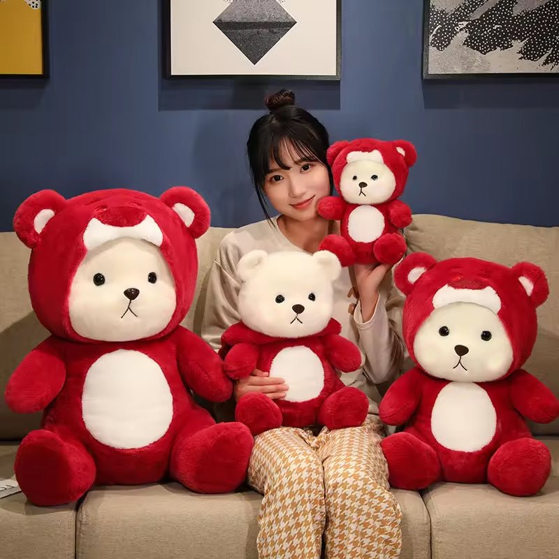 Soft Stuffed Red Teddy Bear with Cap