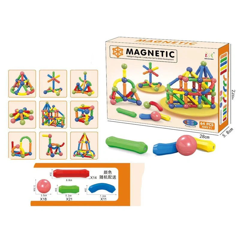 STEM Magnetic Sticks Blocks Set | 64 Pcs