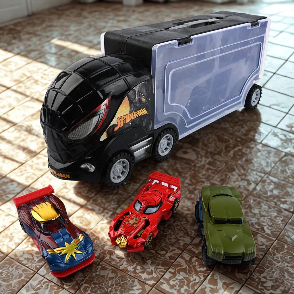 SuperHero-Themed Transport Car Carrier with 3 Alloy Cars