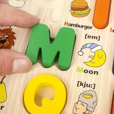 Wooden Alphabet Learning Board A–Z with Picture Words – Kids Educational Puzzle