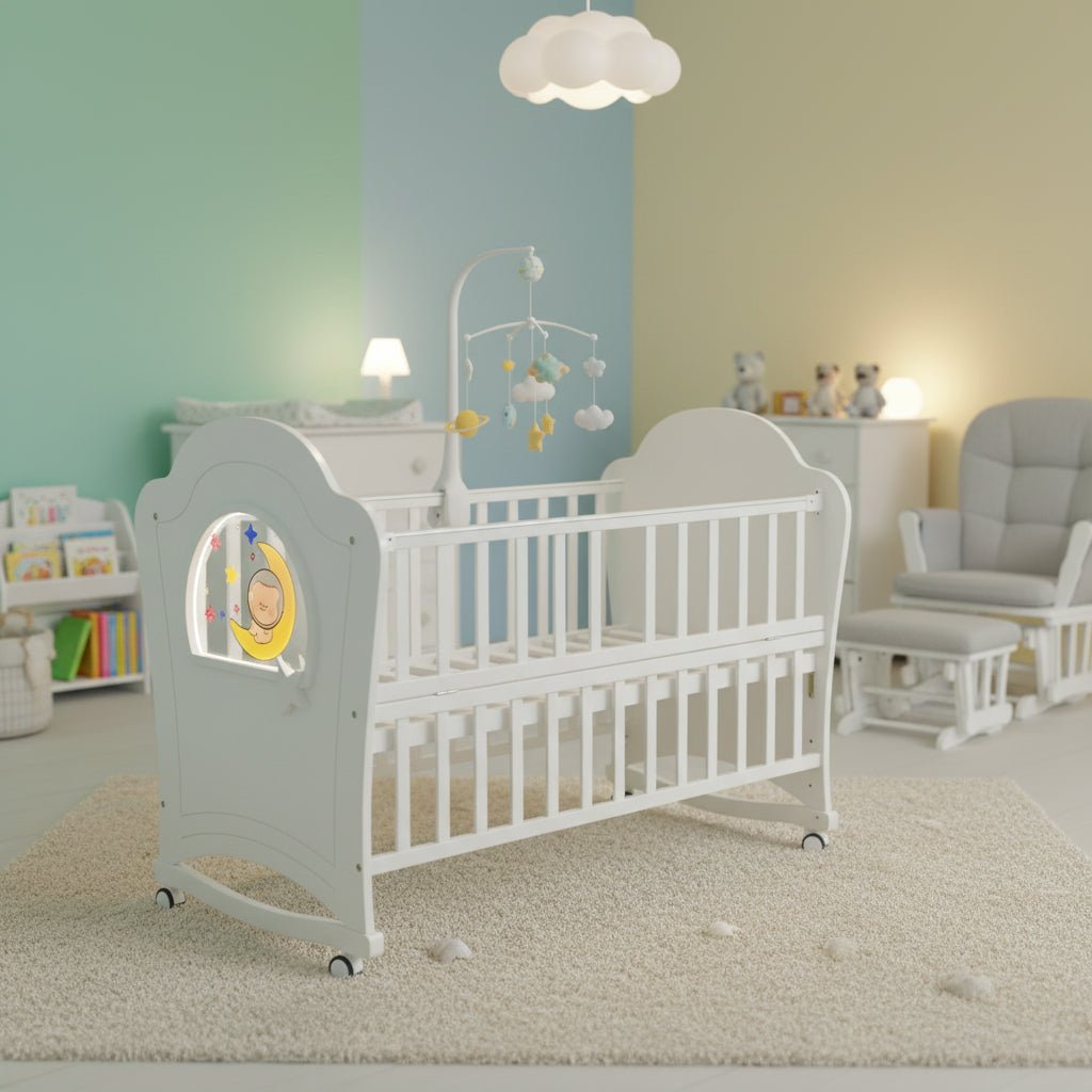 Wooden Baby Cot – Secure, Spacious & Parent-Friendly