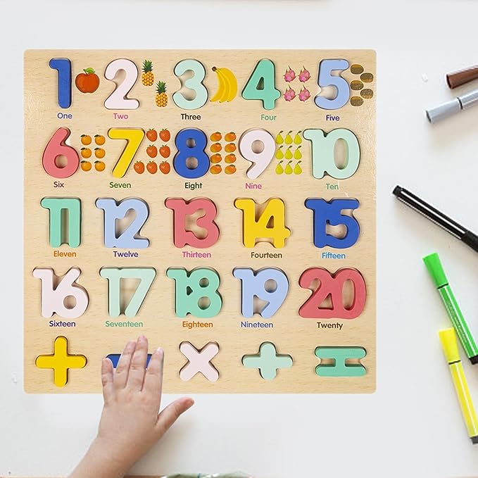 Wooden Numbers Learning Board with Math Signs – Early Counting & Math Set for Kids