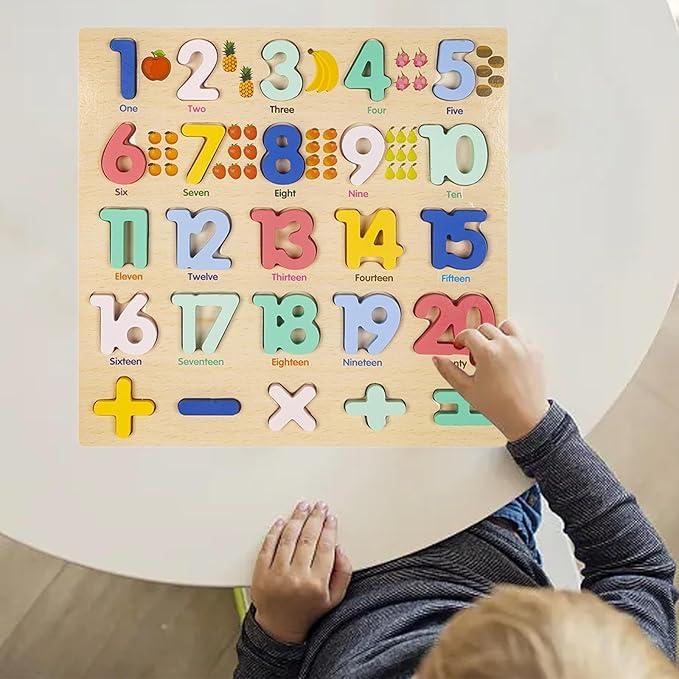 Wooden Numbers Learning Board with Math Signs – Early Counting & Math Set for Kids