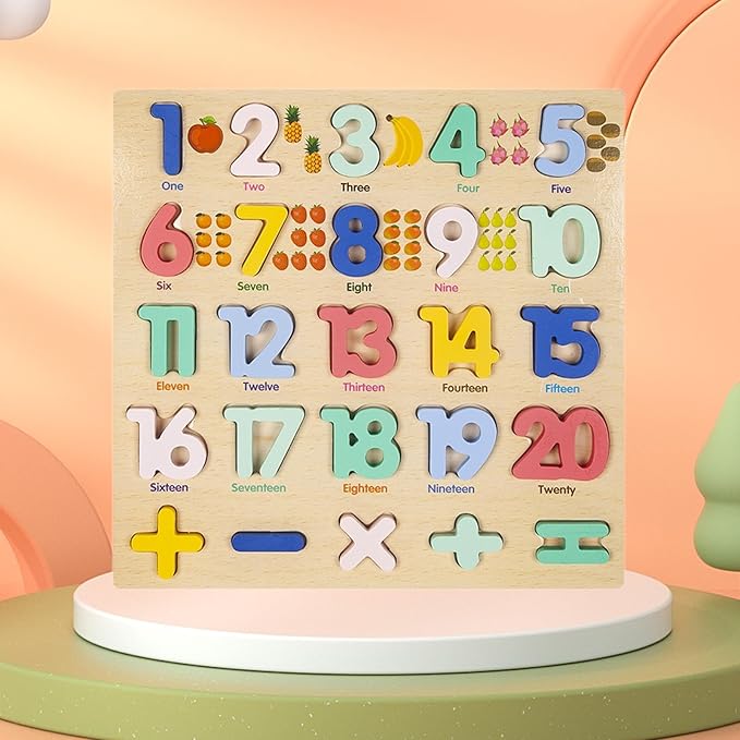 Wooden Numbers Learning Board with Math Signs – Early Counting & Math Set for Kids